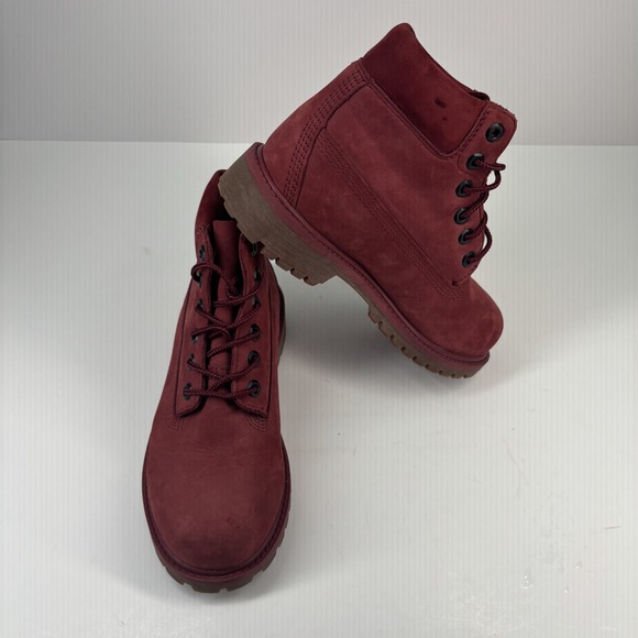 Timberland Premium 6" Girls US 1.5 Burgundy Nubuck Leather Waterproof Ankle Boot - Picture 15 of 16